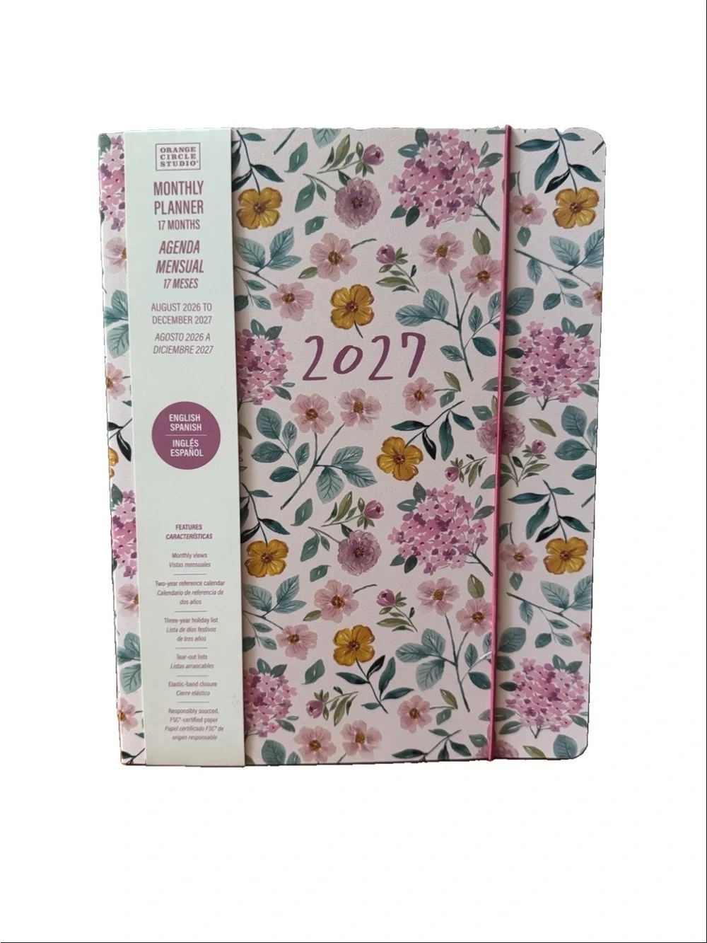 2027 Monthly Planner 17 month Planner Orange Circle Studio Pink 9x7” Soft Cover